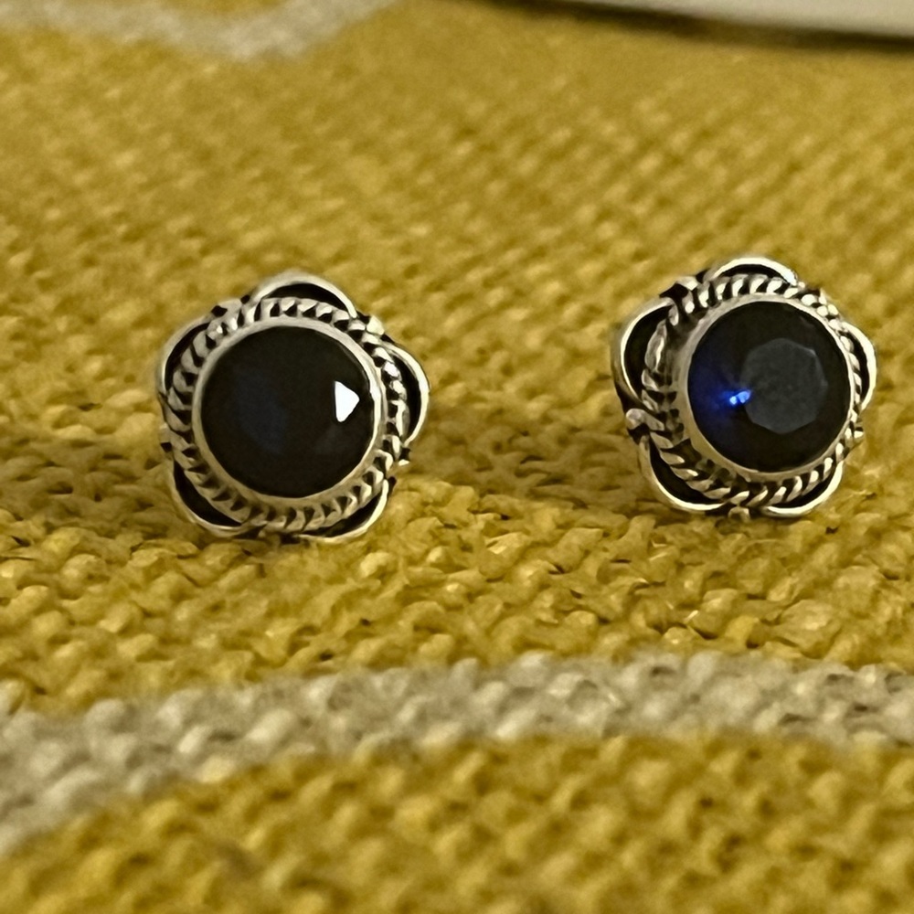 Elegant Silver and Blue Sapphire Stud Earrings